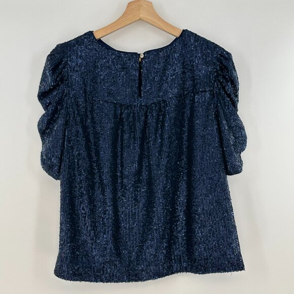 NWT Anthropologie  by Anthropologie Marie Navy Sequin Puff Short Sleeve Size 6 - Picture 2 of 13